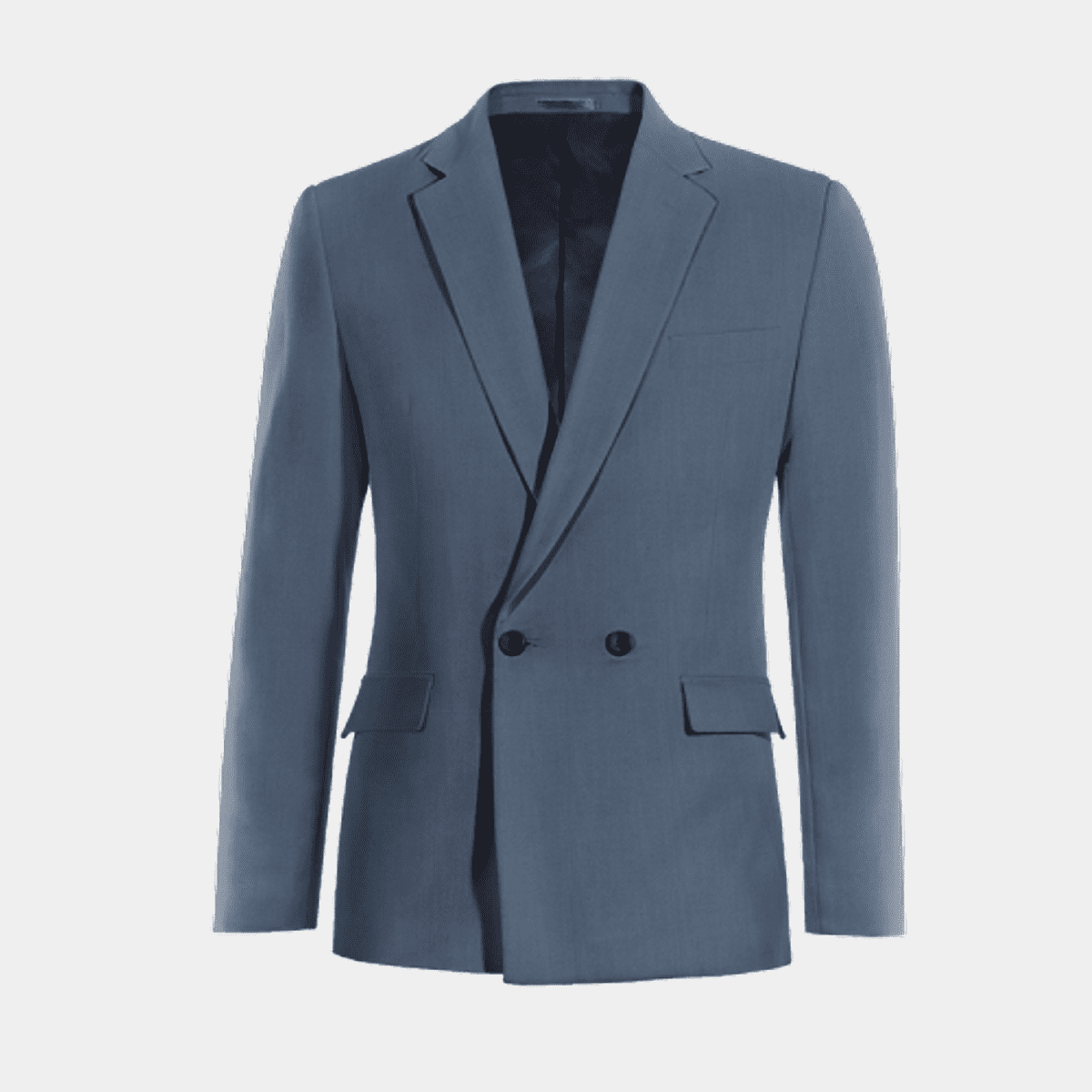 Steel Blue Wool Blends two buttons double-breasted Jacket | Hockerty
