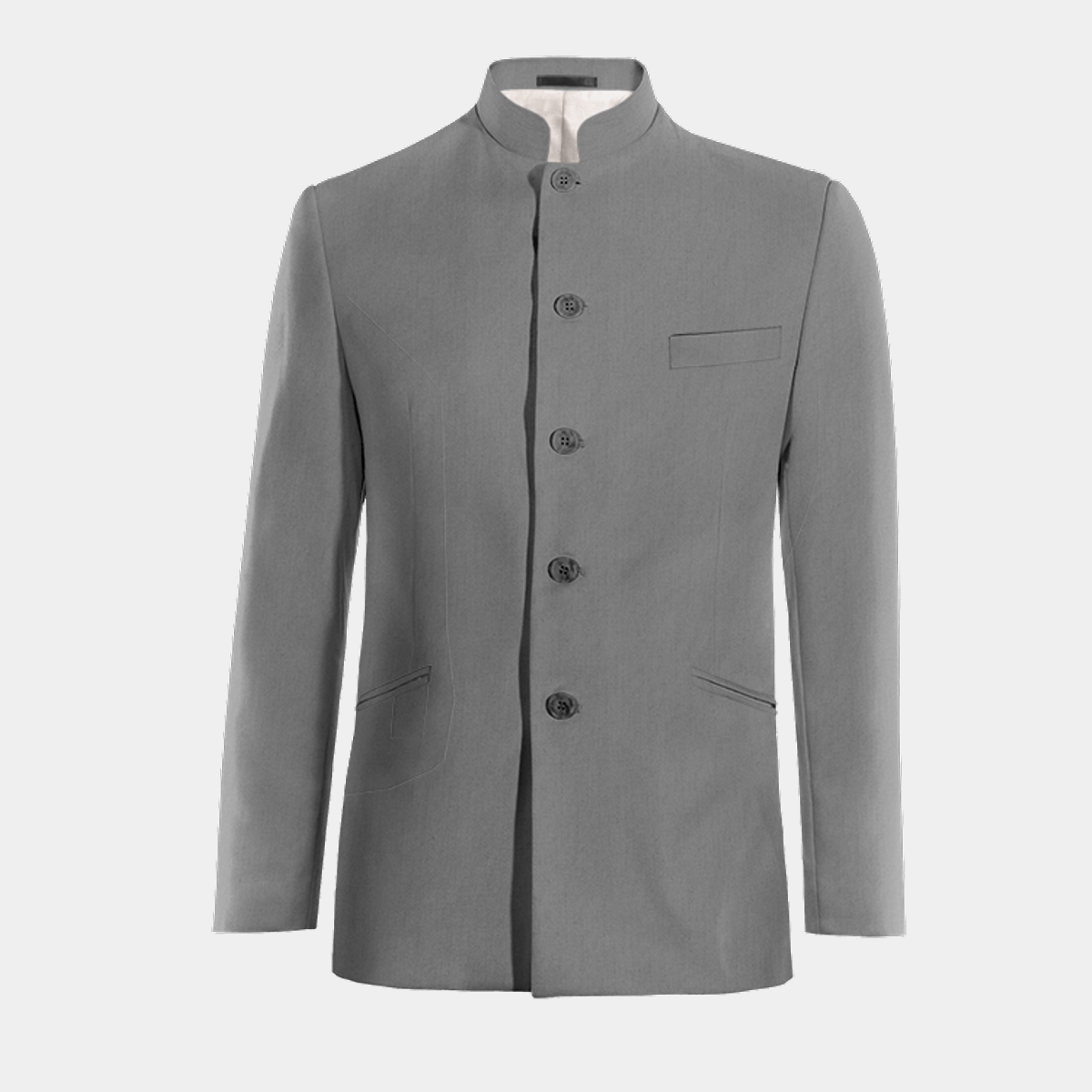 Light Gray Wool Blends mandarin collar Suit Jacket £119 | Hockerty