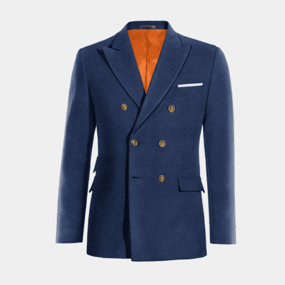 Square Button Jacket Navy blue linen six buttons double breasted Jacket with a pocket square