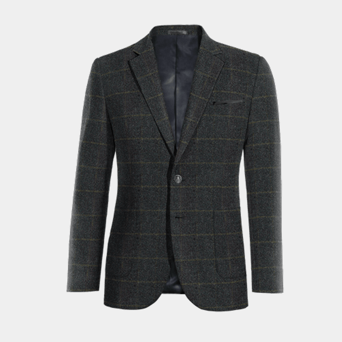 Blue Checkered Tweed Suit Jacket with elbow patches | Hockerty