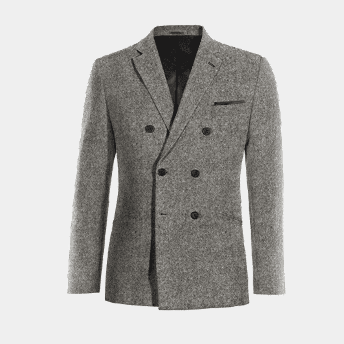 Tailored Wool Double Breasted Suit Jacket - Dark Grey Marl