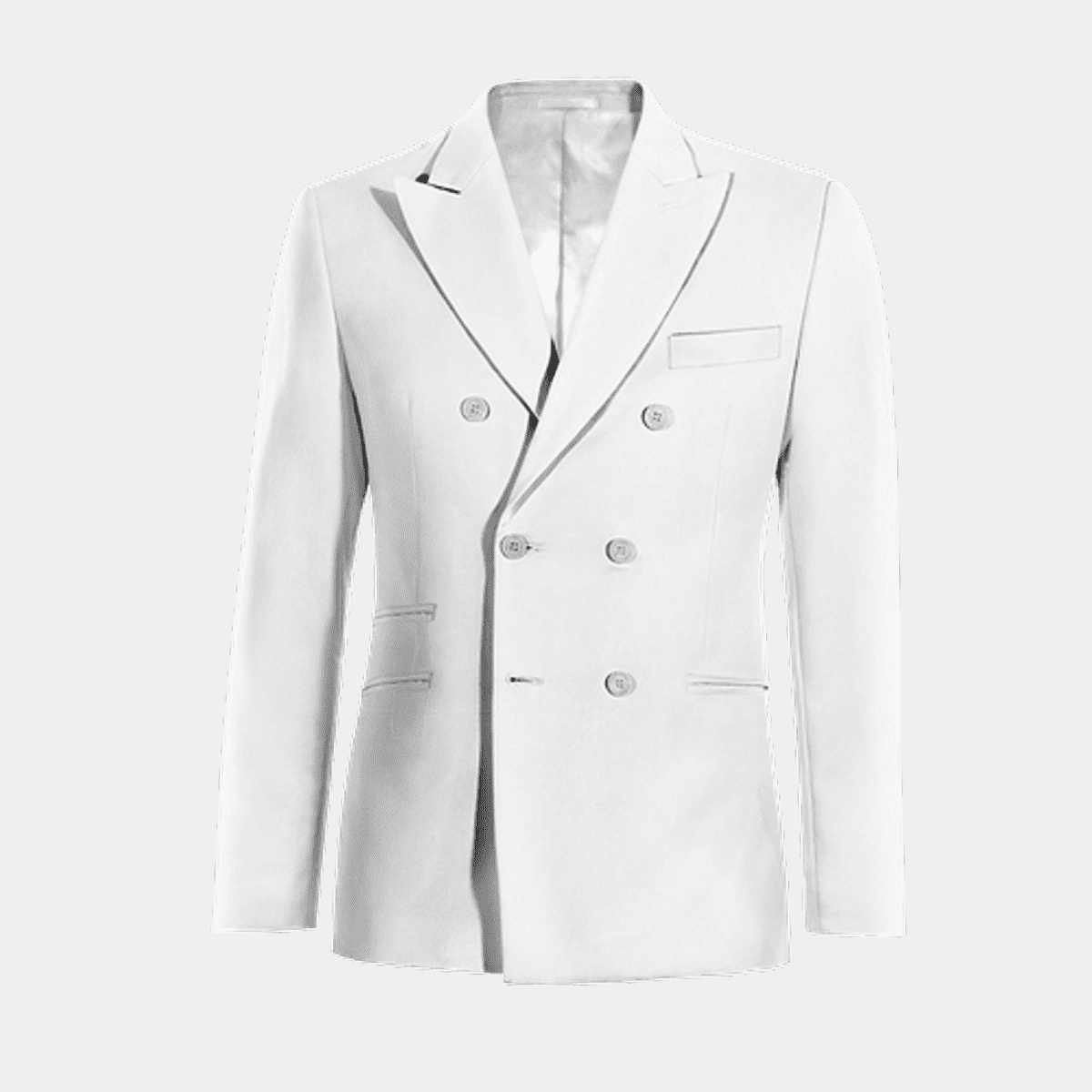 All white linen double-breasted Jacket with elbow patches