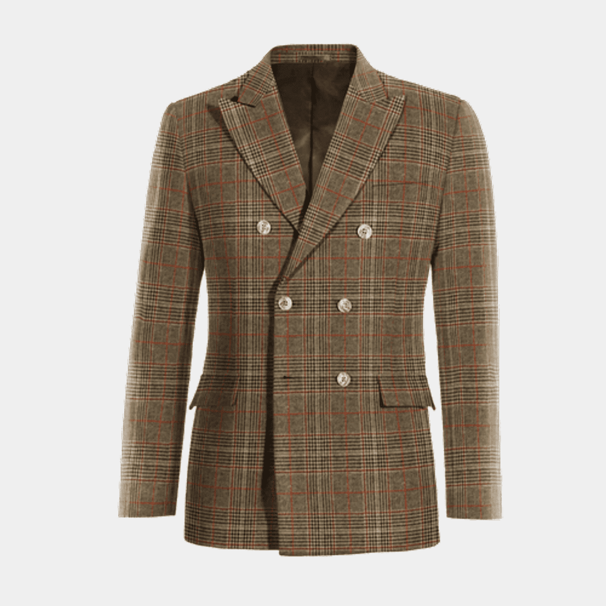 Brown prince of wales tweed double breasted Suit Jacket