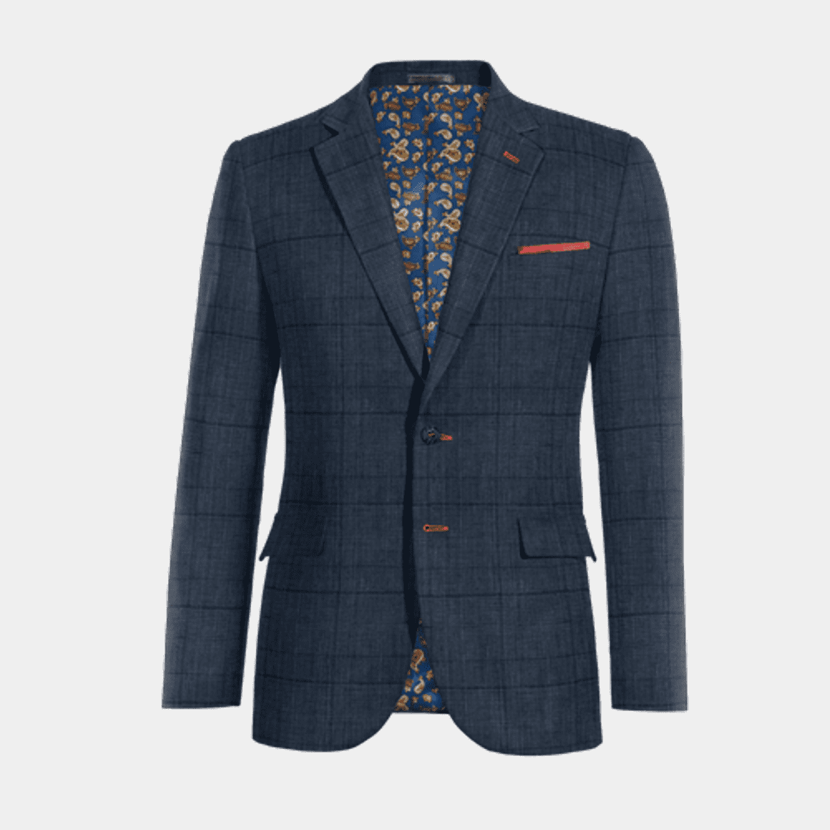 Blue prince of wales lightweight linen Suit Jacket with pocket square