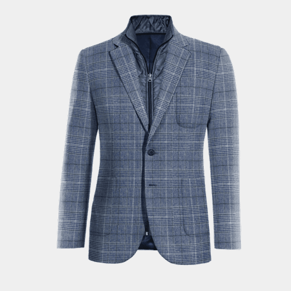 Blue prince of wales tweed limited Suit Jacket with patched Blue prince of wales tweed limited Suit Jacket with patched