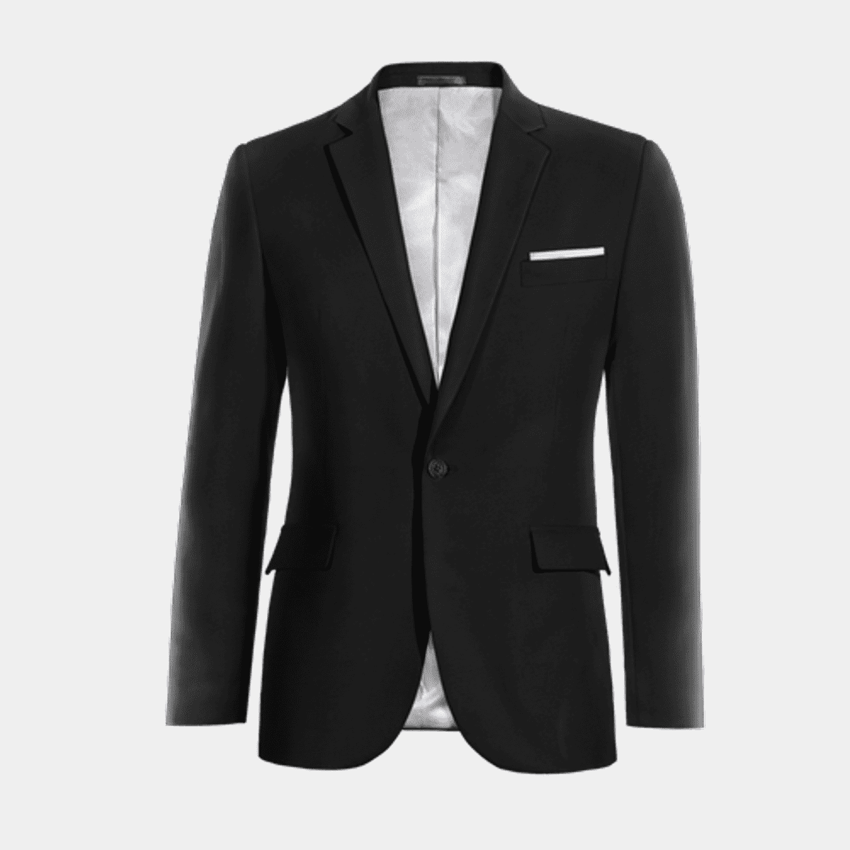 Square Button Jacket Black stretch 1 button Jacket with a pocket square