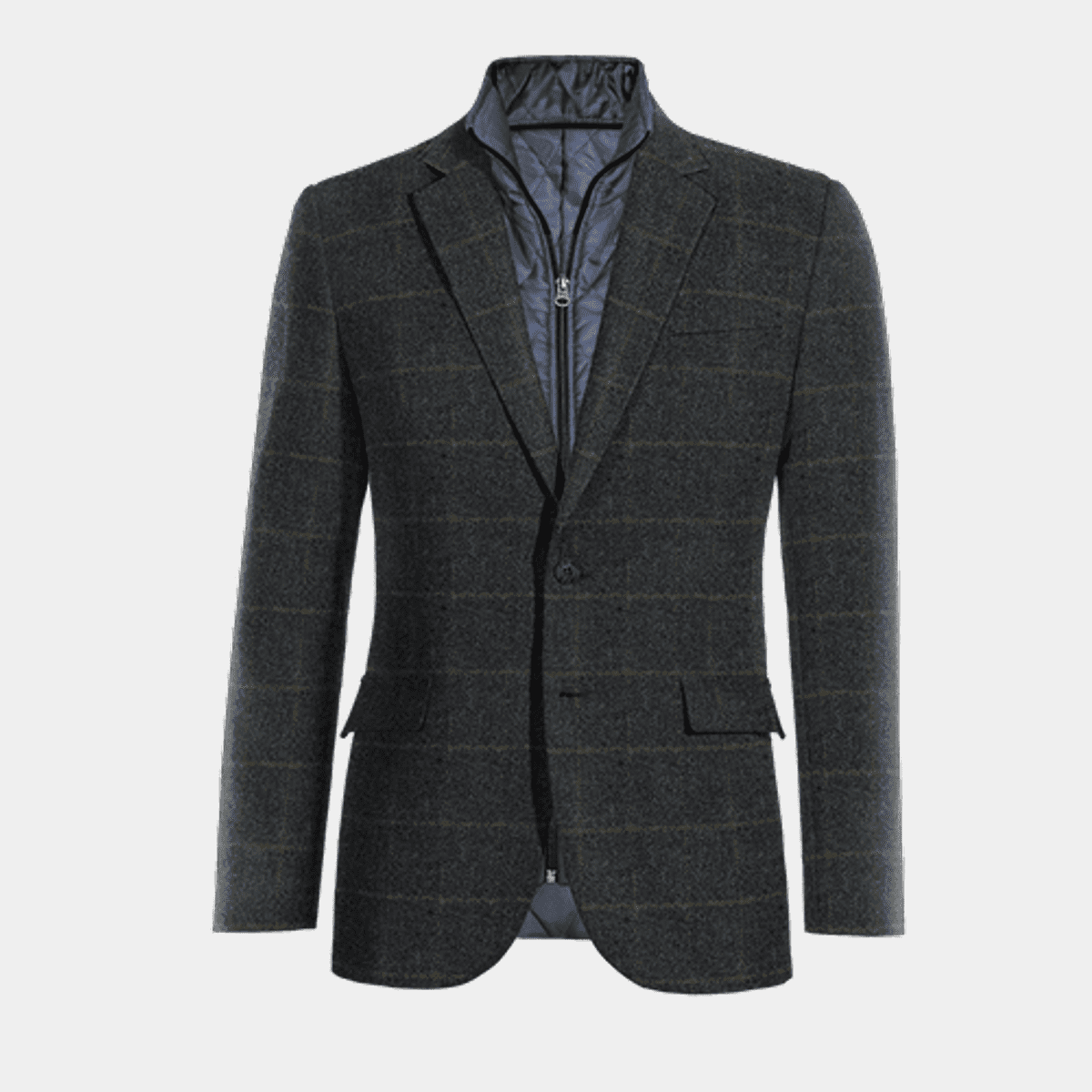 Blue Checkered Tweed Suit Jacket with removable padded piece