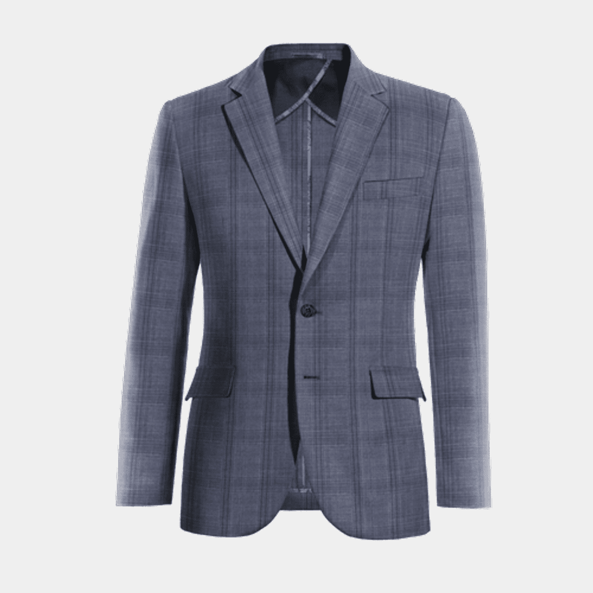 Dusty blue overcheck Pure wool year-round unlined Suit Jacket