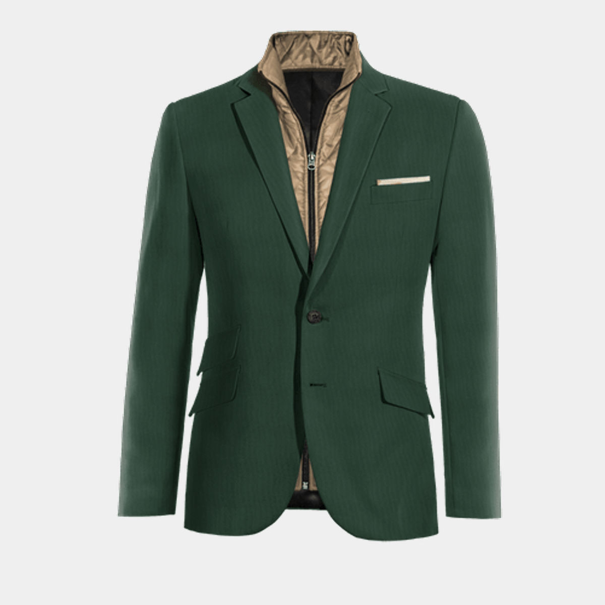Green Suit Jacket with pocket square with padded gilet piece