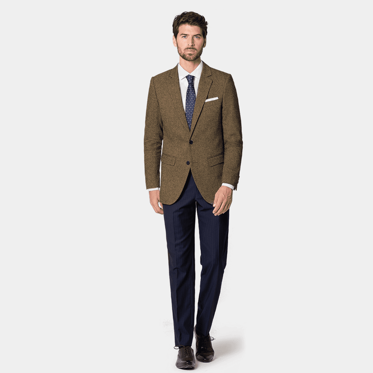 Chaqueta Marron de tweed solapa ancha y pañuelo 139€ | Hockerty