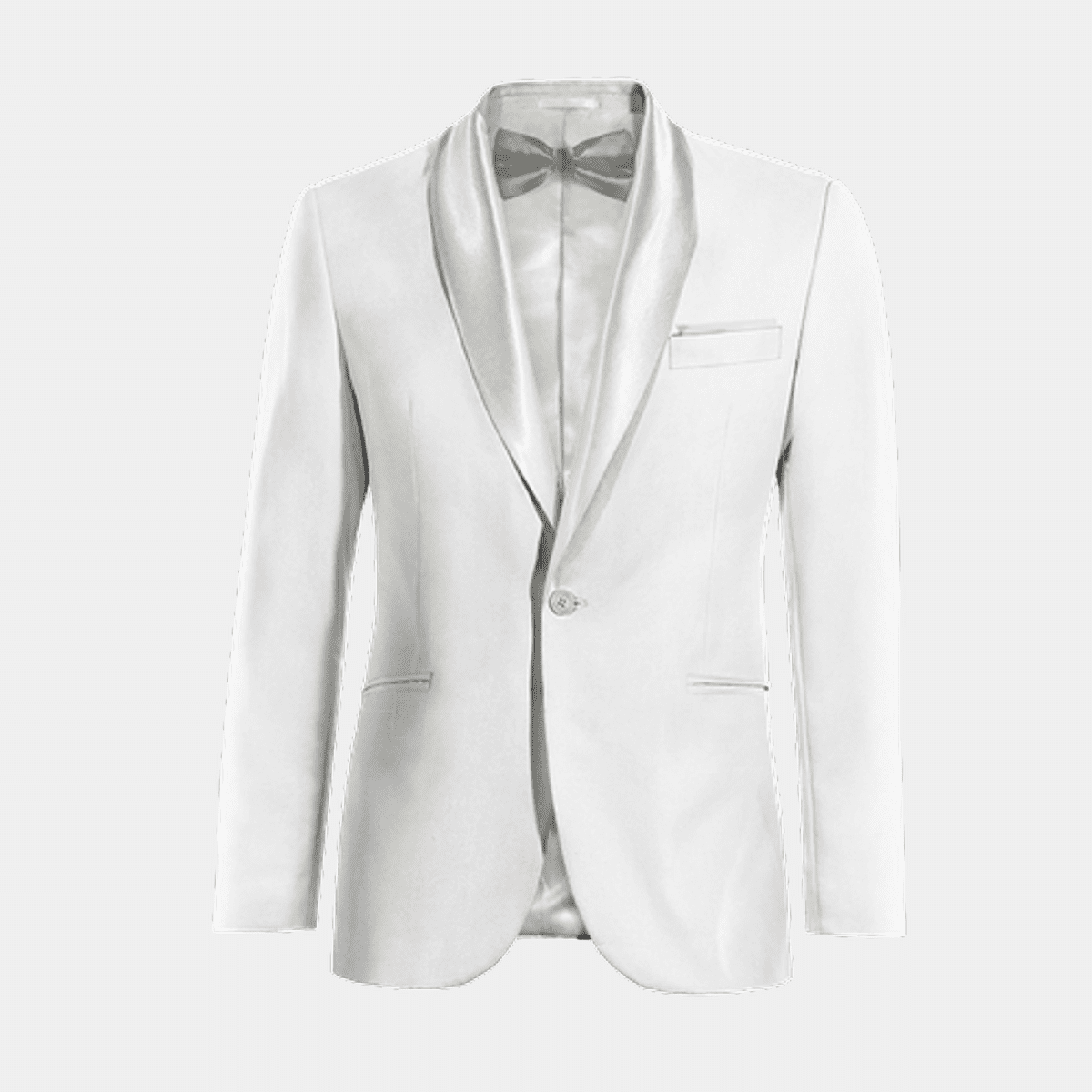 All white linen slim fit one button Tuxedo Jacket with handkerchief