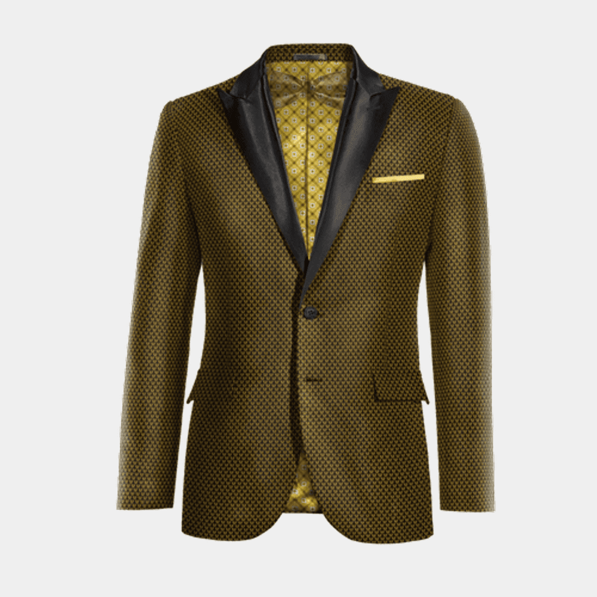 Gold micropattern jacquard peak lapel Tuxedo Jacket with handkerchief - Main Image