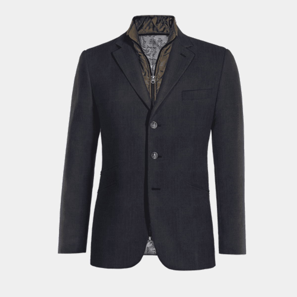 3510071 Navy Blue Check Shawl Jacket