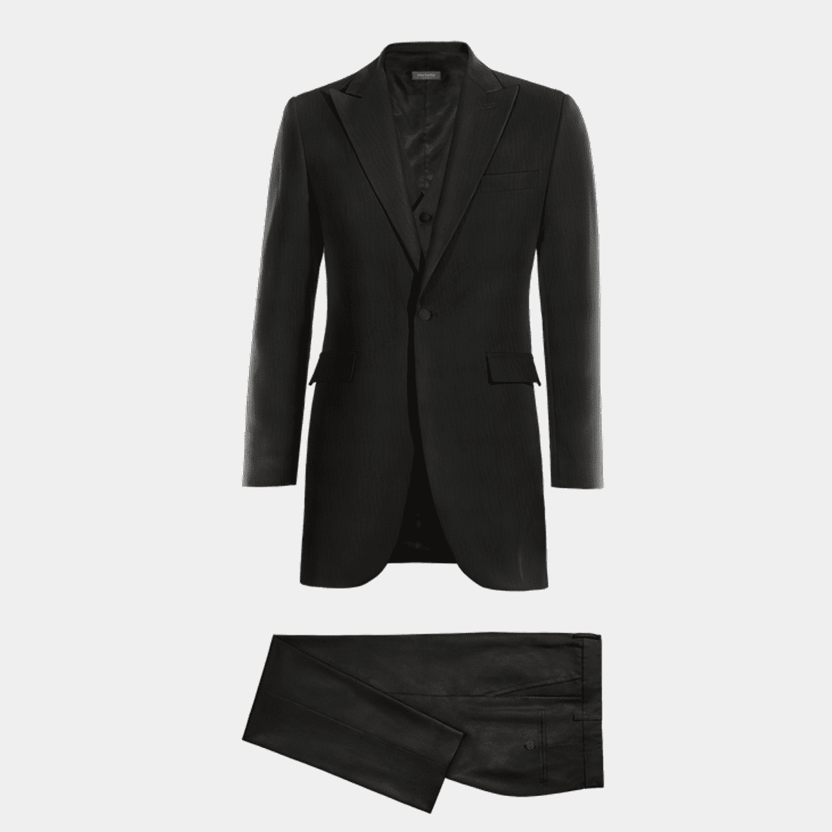 Shiny black Tailored Peaky lapel frock coat with black waistcoat