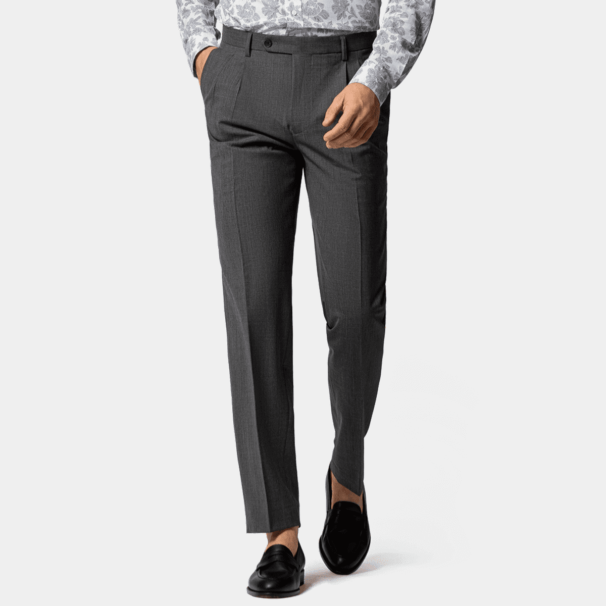 Wrinkle-free stretch charcoal super 120s merino wool double pleat Trousers