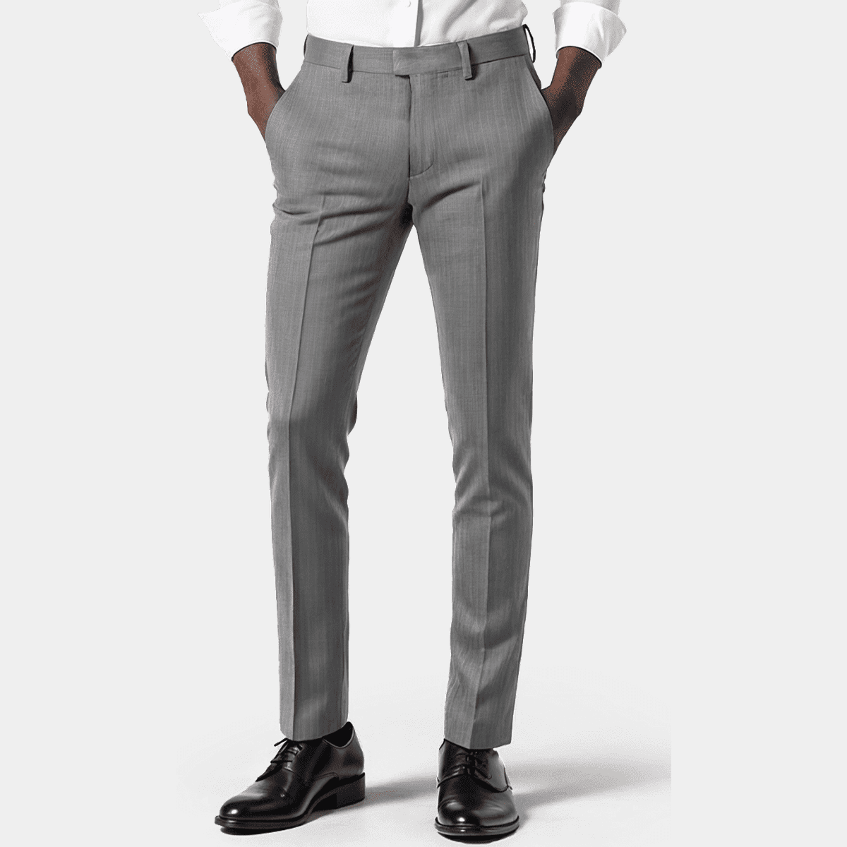 Brown Pinstripe Feel Poly-Rayon Three ~ 3 Buttons Style Suit Pleated Pants