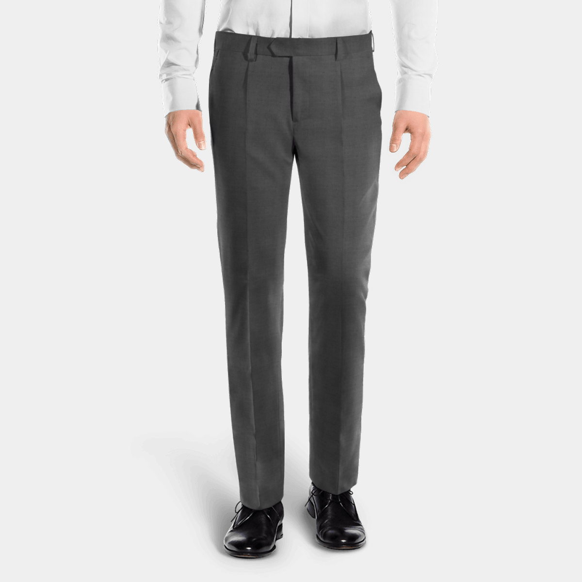 Grey Wool Prince of Wales Checked Trousers