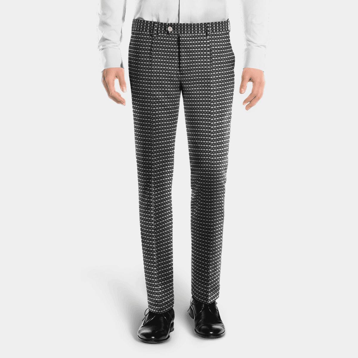 Black pure cotton micropattern pleat cuffed Trousers