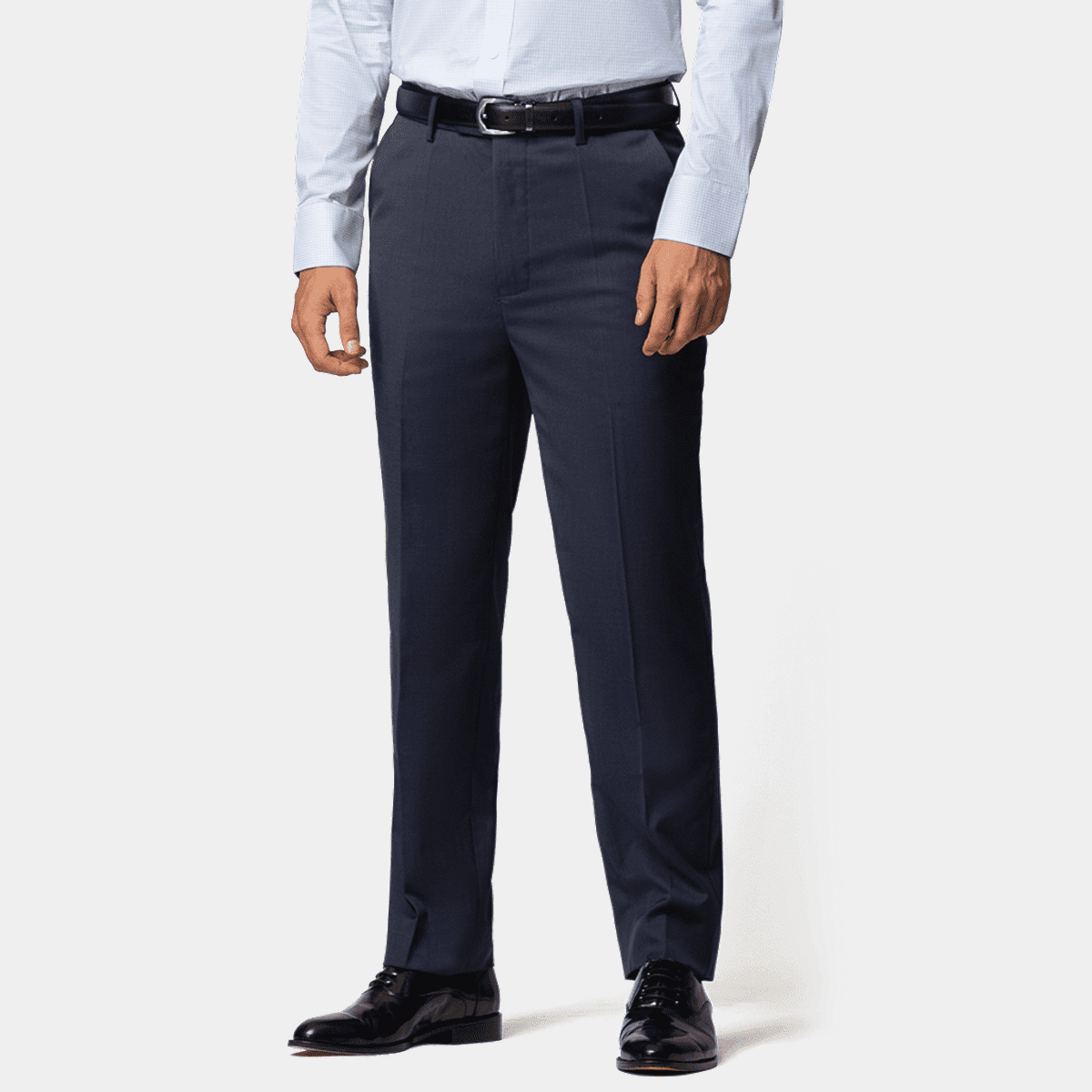 White shirt blue pants black shoes best sale
