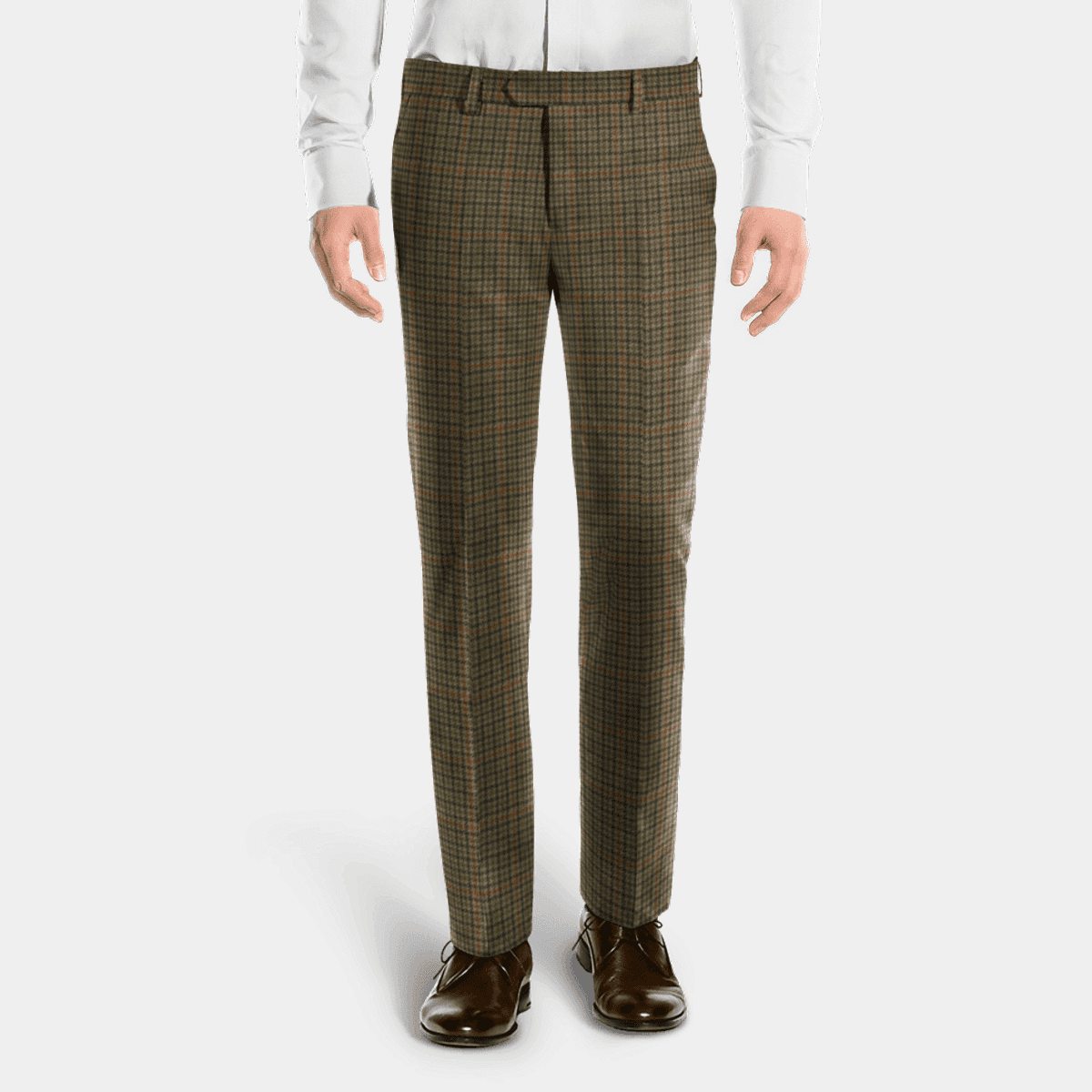 Light Brown Houndstooth Tweed flat-front Trousers for men