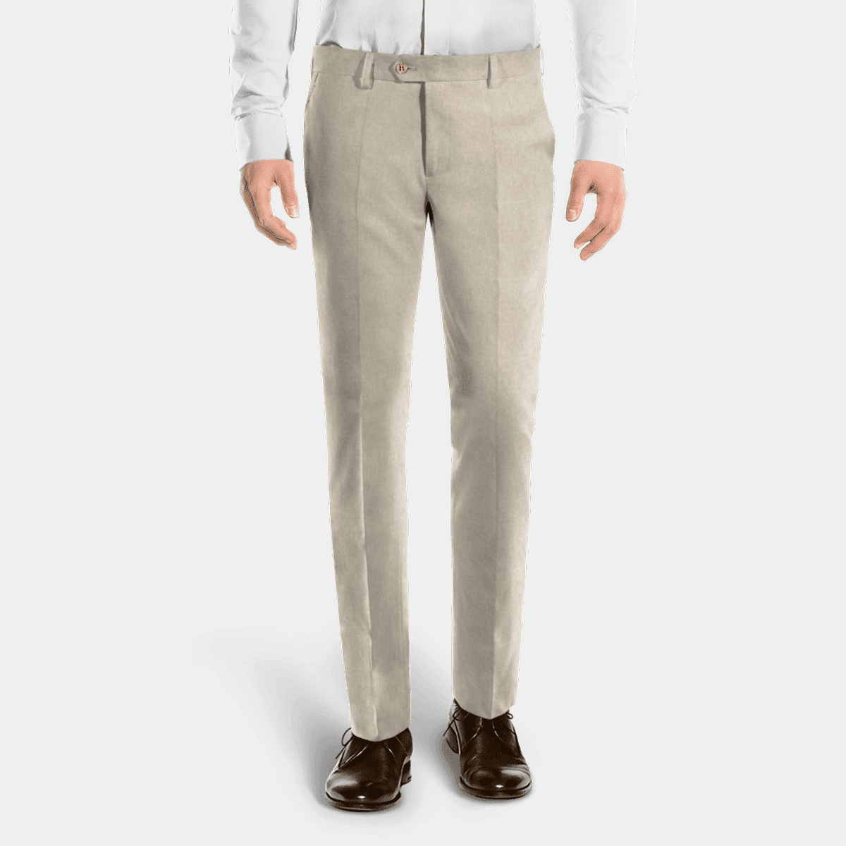 Beige Linen-cotton flat-front Trousers