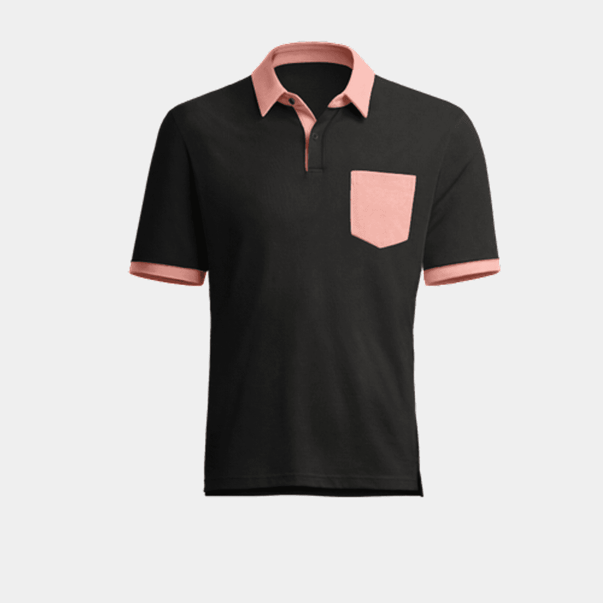 Black pique polo shirt with pink collar & chest pocket