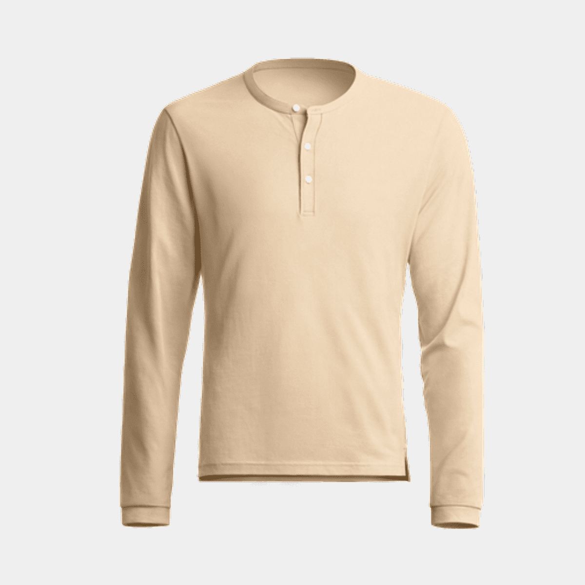Beige cotton-tencel pique long sleeve henley
