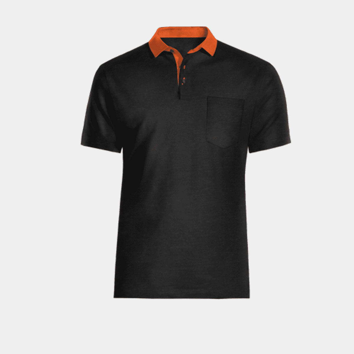 Black short sleeved slim fit Polo shirt with custom collar chest pocket