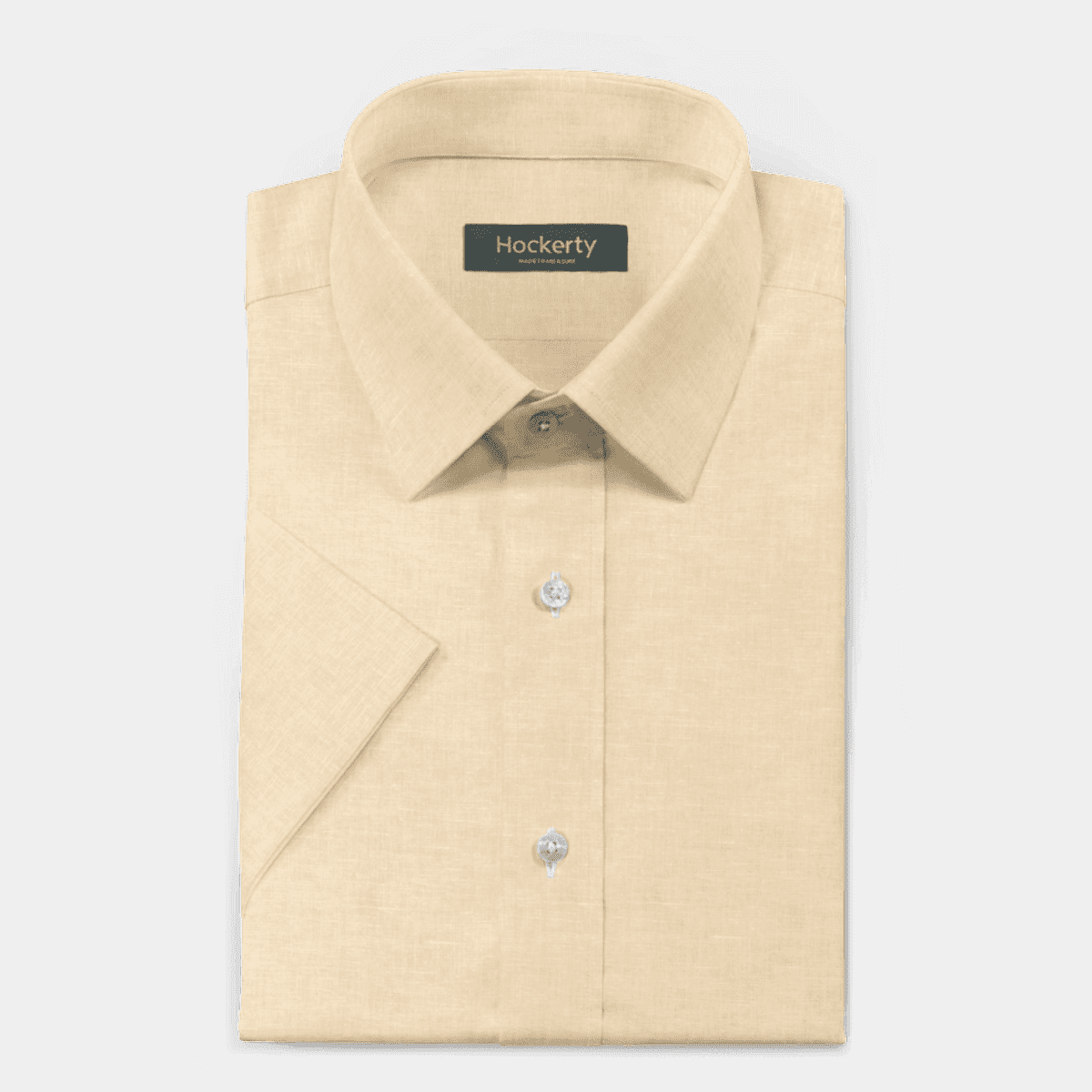 Yellow short sleeved no-collar linen-cotton Dress Shirt - loose fit