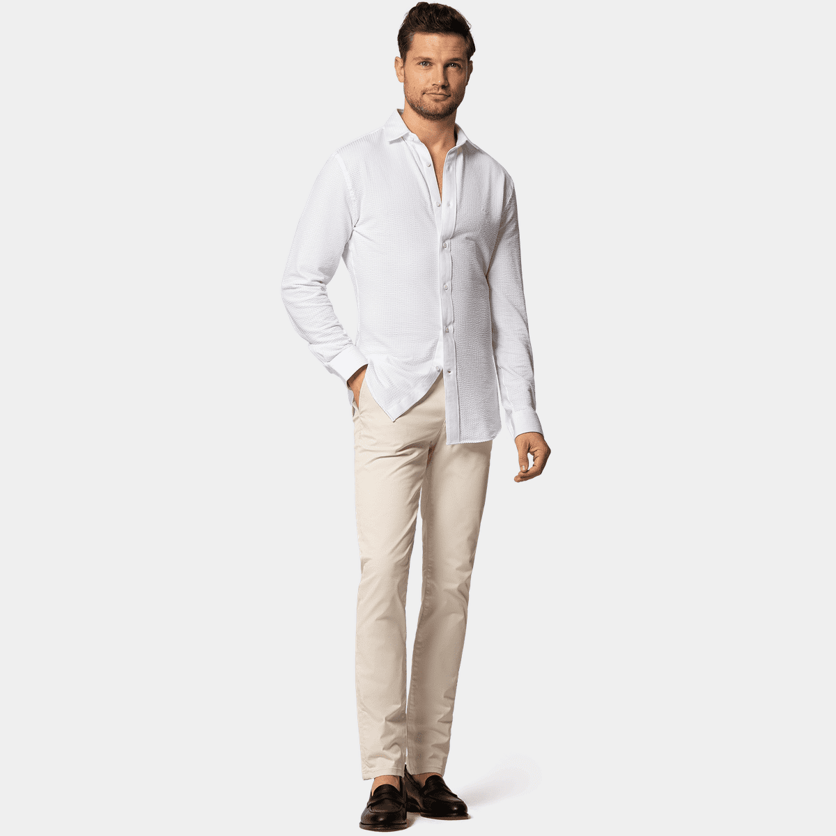 Premium stretch white striped knitted Shirt