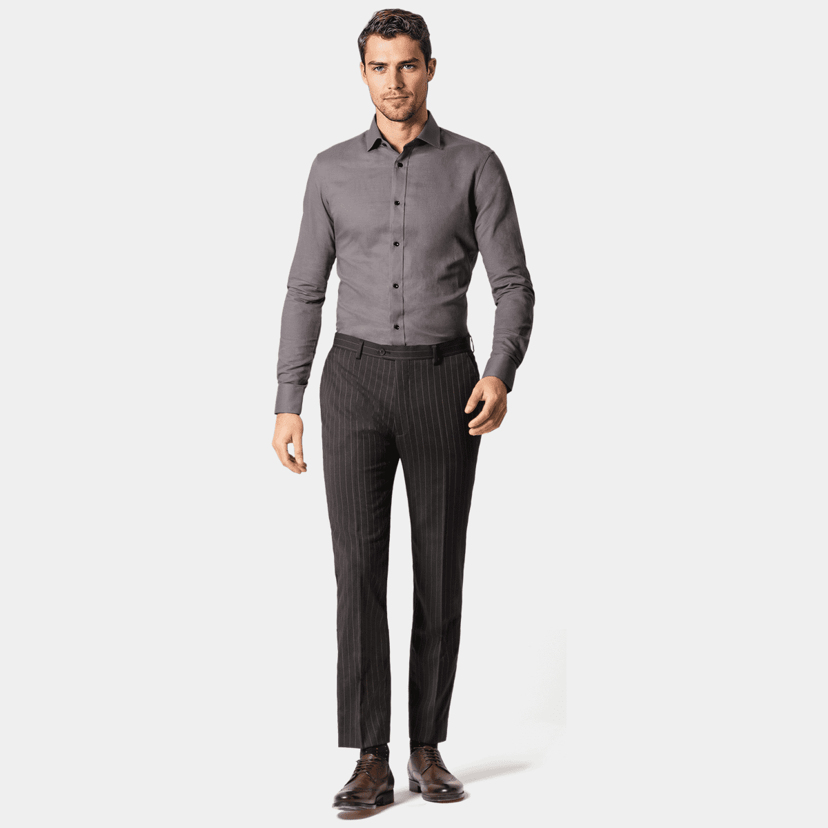 grey button up dress shirt Men's Regular Fit Basic Dress Shirt in Charcoal Grey 21½ 37/38 / Charcoal main image 1