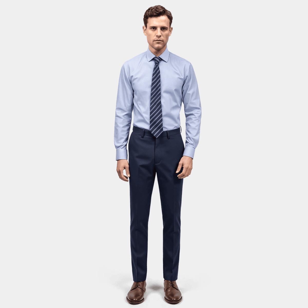 Oxbow P0caviro Camicia Uomo In Puro Cotone, Taglio Dritto, Popeline Classico, Colore: Bianco/Azzurro