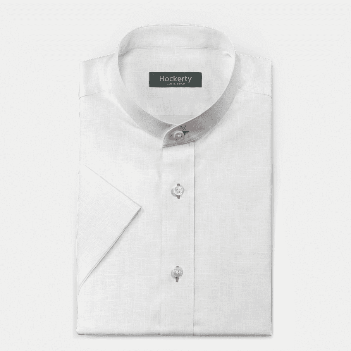 White short sleeved linen-cotton grandad Shirt