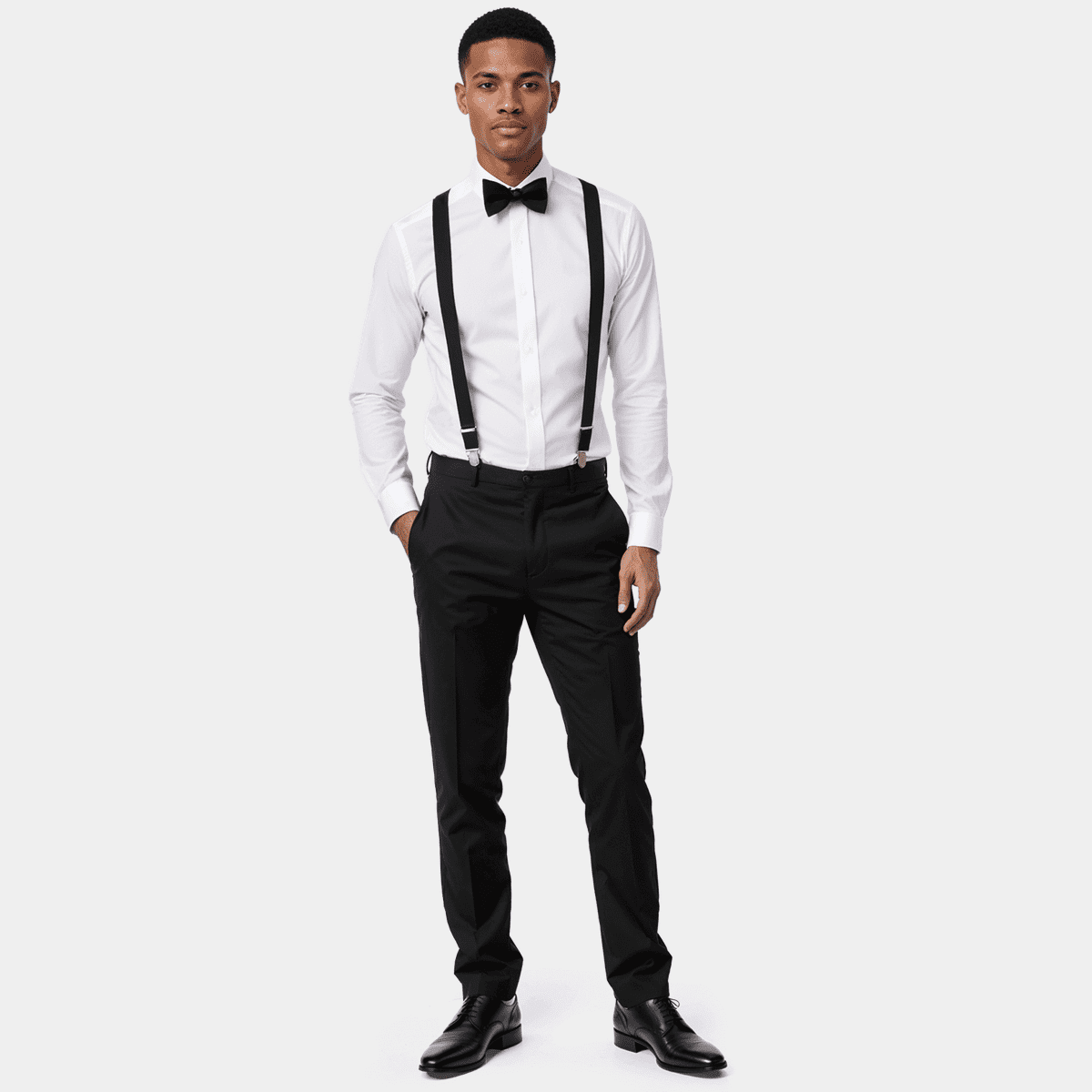 black dress shirt white suspenders Style Black Dress Shirt With White Suspenders Suspenders Dress Shirt With  Belt Bow Tie White Dress