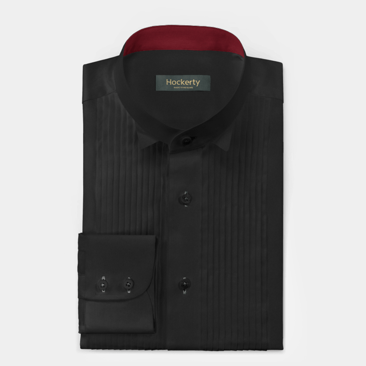 Premium easy-iron Black cotton grandad collar Pleated Shirt with contrast collar at Hockerty