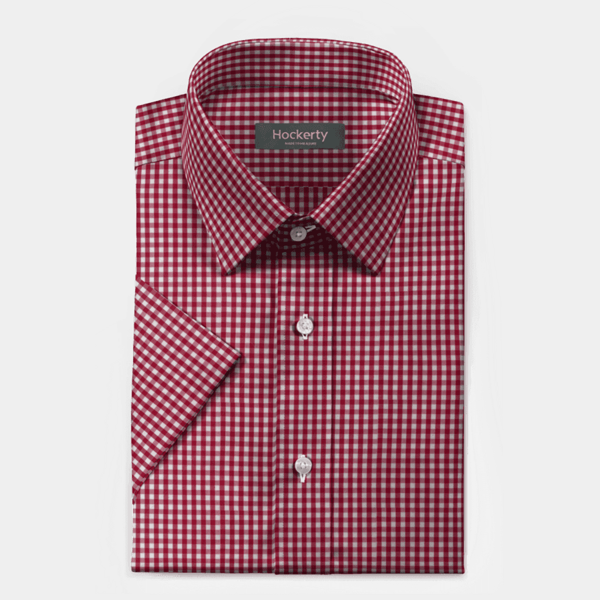 Red checked short sleeved poplin cotton dress Shirt