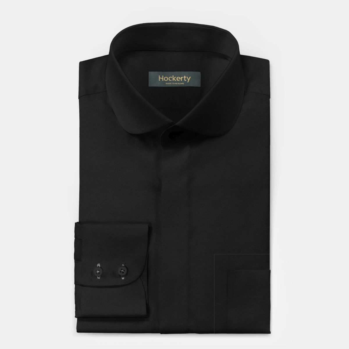 Black cotton round collar Shirt with hidden buttons