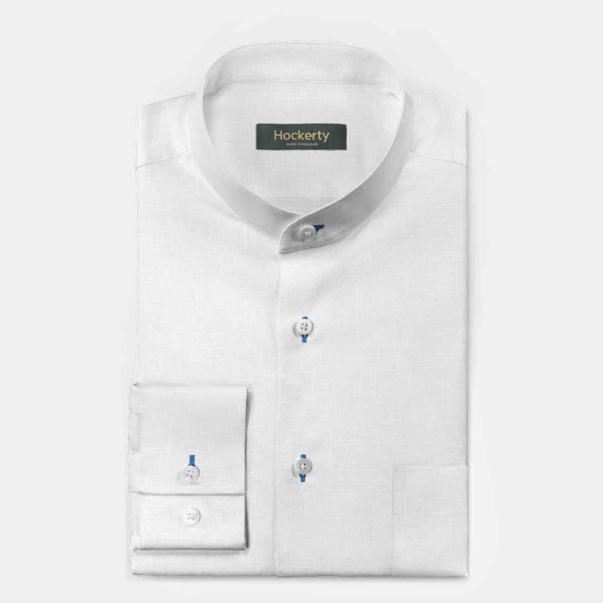 White linen-cotton grandad collar Shirt 