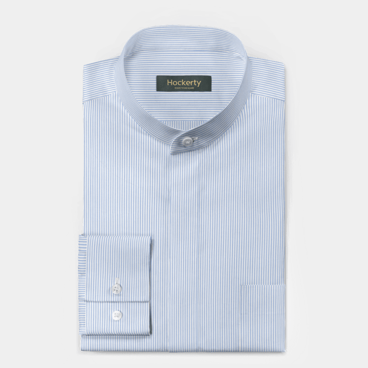 Light blue bengal stripes 100% cotton grandad collar Shirt with hidden ...