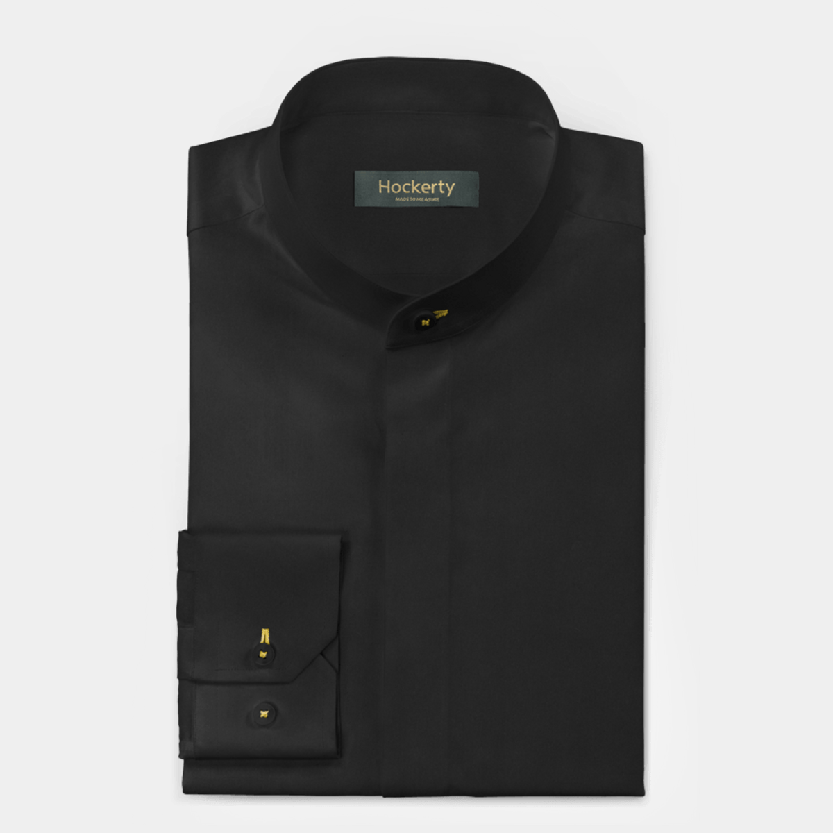 Premium Black noiron cotton collarless Shirt with hidden buttons