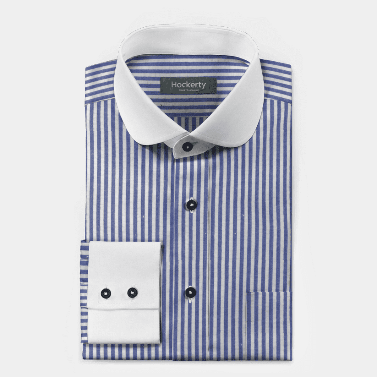 Blue bengal stripes 100% cotton round collar Shirt with contrast collar