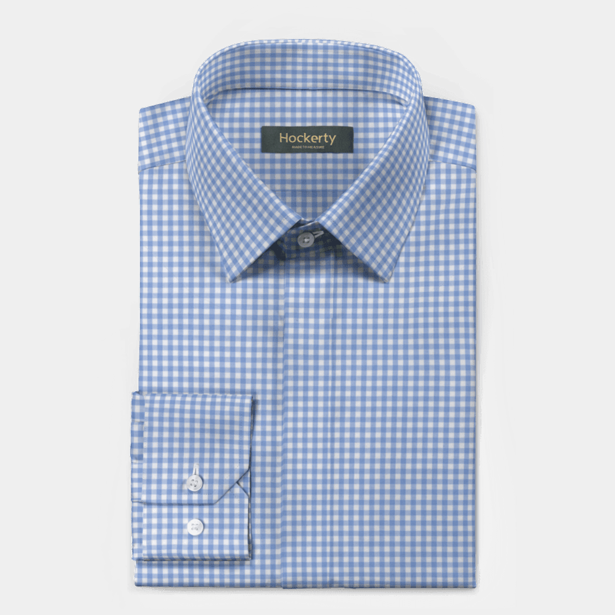 Light blue gingham 100% cotton Shirt with hidden buttons