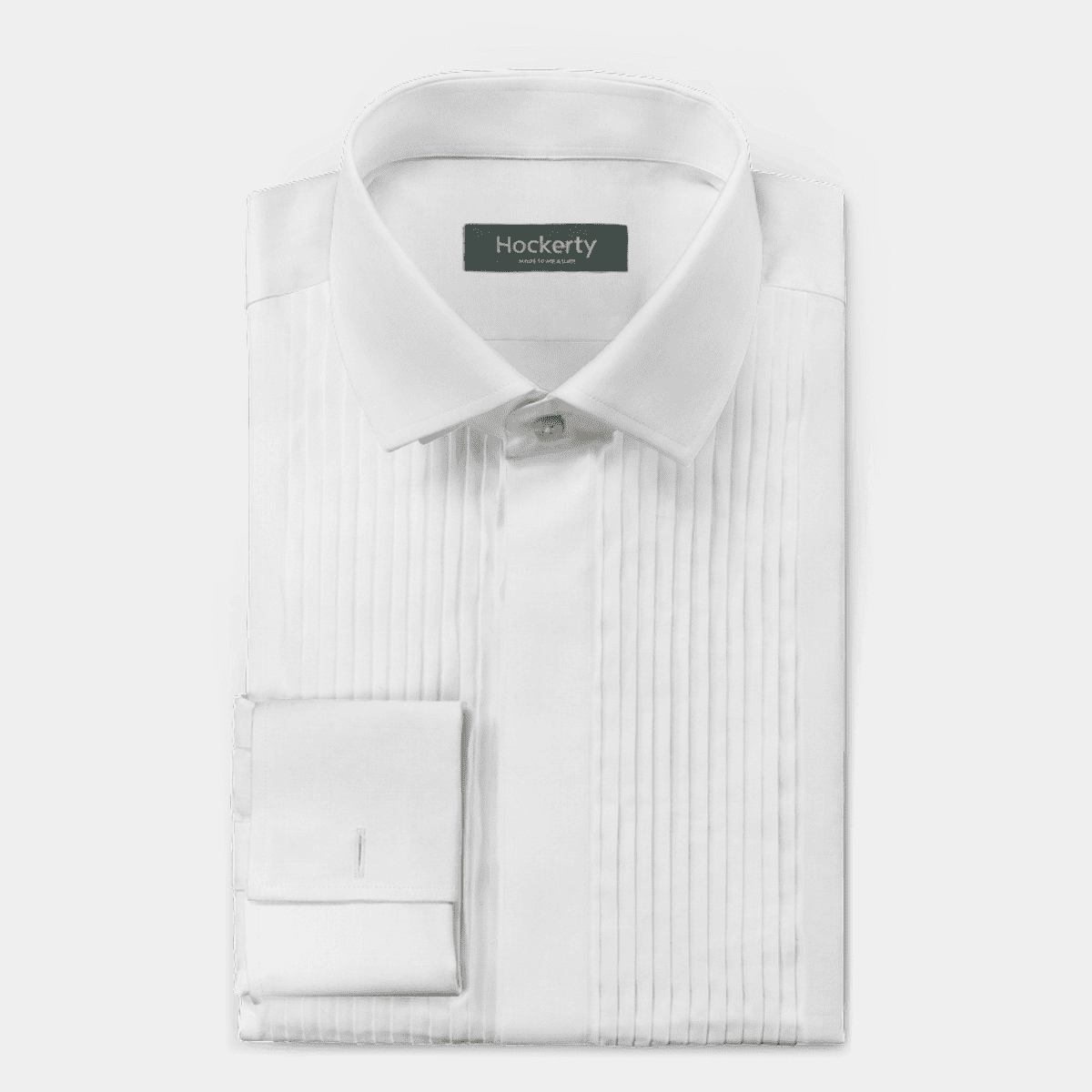 White double cuff 100 cotton Pleated Shirt with hidden buttons