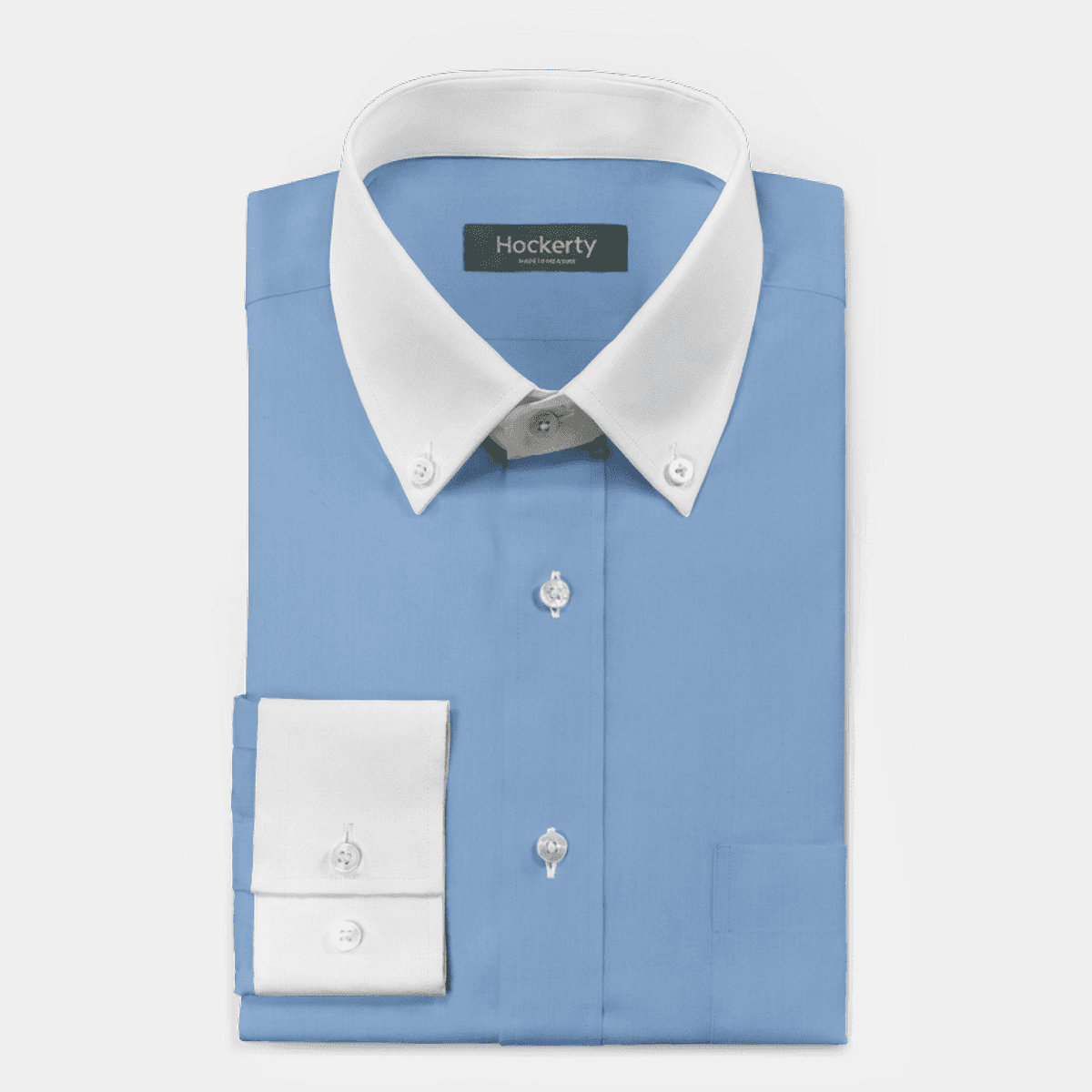 Steel Blue poplin button down dress Shirt with contrast collar
