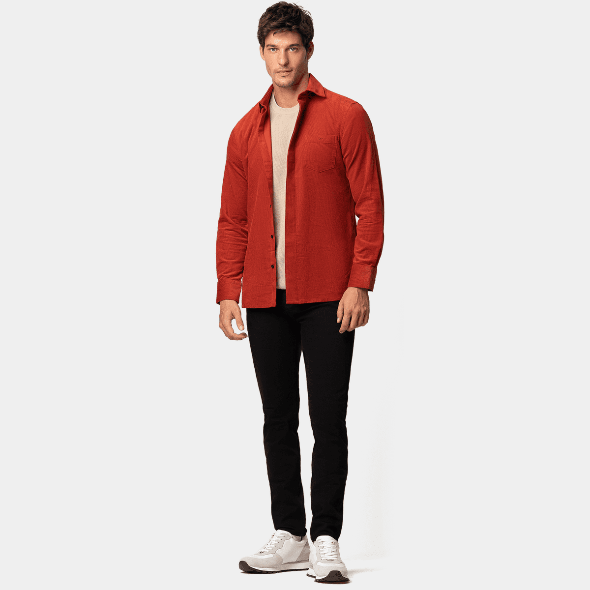 Red Corduroy Shirt with hidden buttons