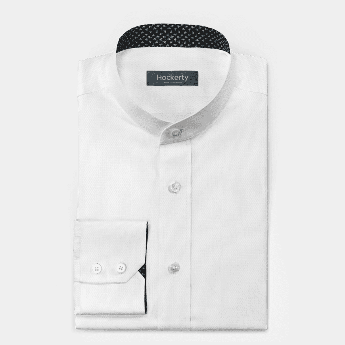 White No Iron Mandarin Collar Shirt With Contrast Collar Hockerty