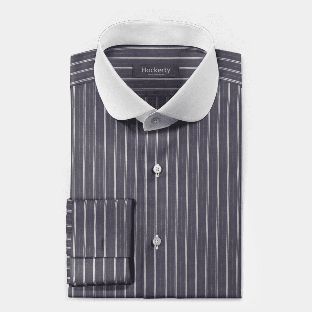 Steel Blue striped double cuff herringbone club collar Shirt with