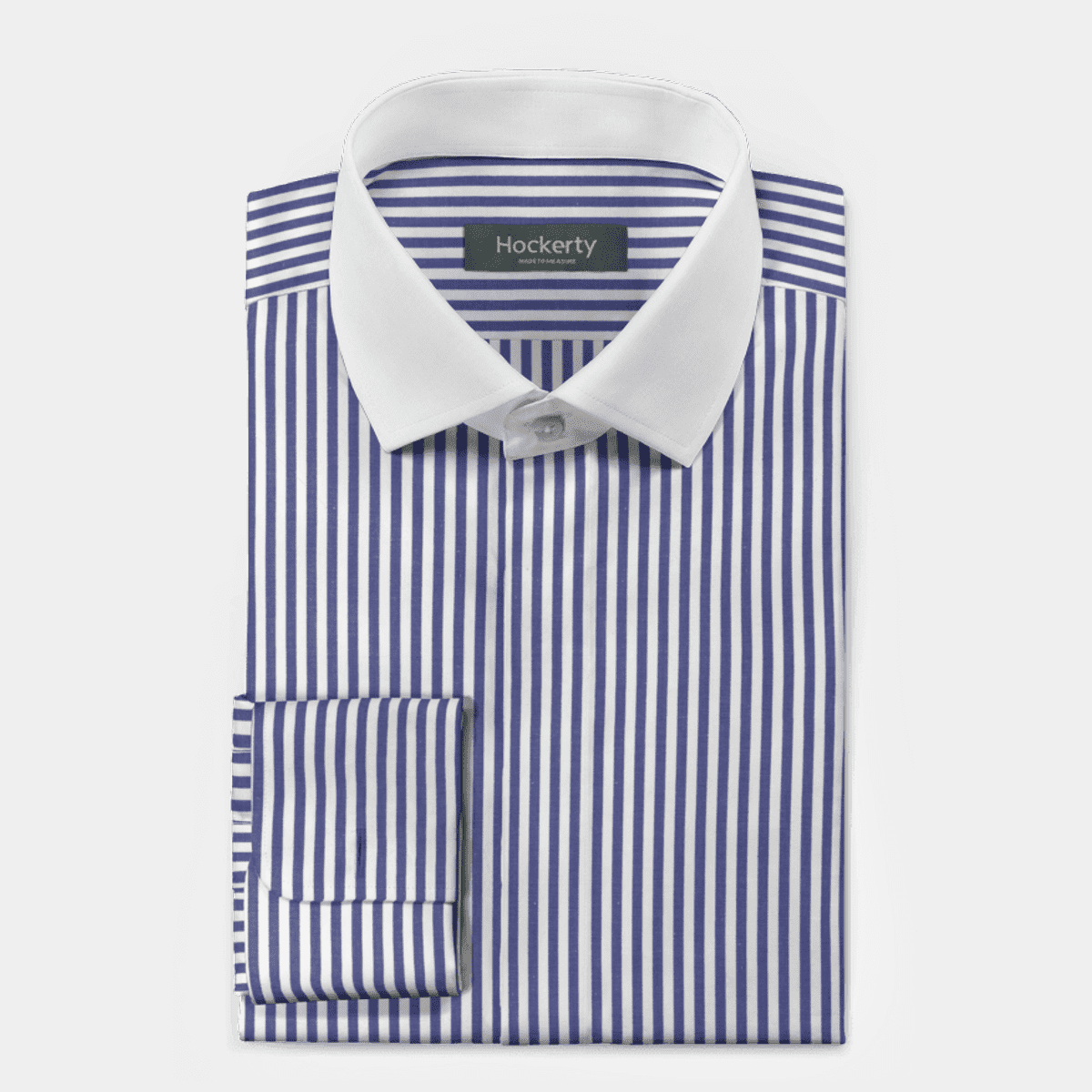 Royal blue bengal stripes french cuff 100% cotton Shirt with hidden buttons