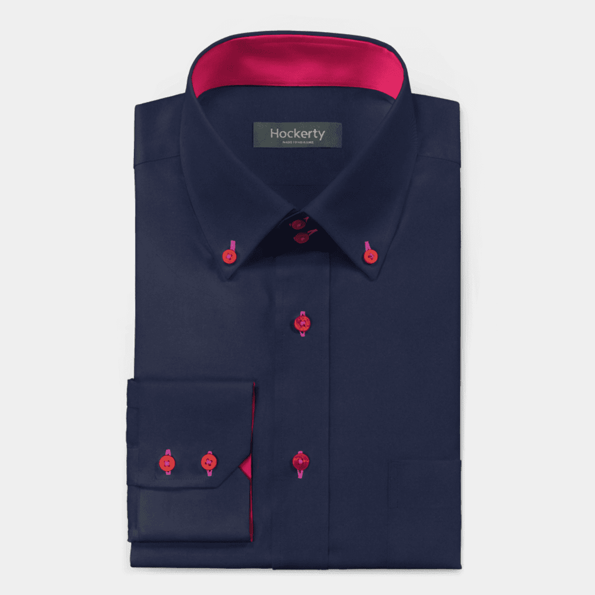 Navy Blue oxford 2 buttons collar dress Shirt with contrast collar