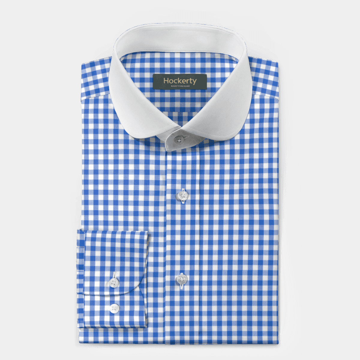 Chemise en popeline bleue vichy col rond avec col contrast